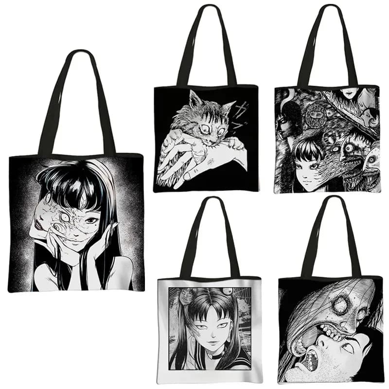 Sac à main imprimé Manga d'horreur pour femmes, fourre-tout Anime Junji Ito, sac à bandoulière Harajuku, pochette de voyage pour dames, sacs de Shopping réutilisables