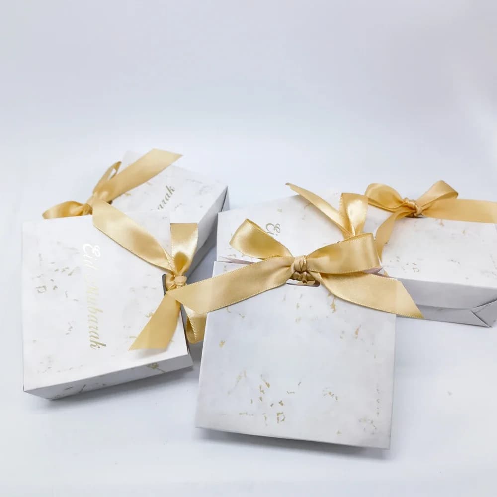 Ensemble de Boîtes à Bonbons Eid Mubarak, Sac Cadeau en Papier Marbré, Fournitures de ixIslamique Musulmane