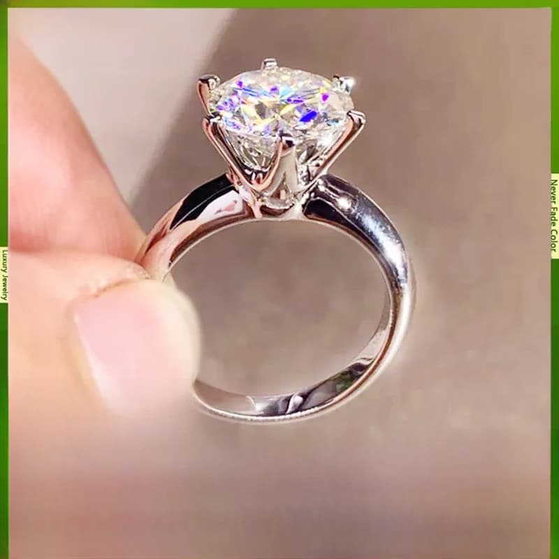 Bagues en or blanc pur pour femmes, bijoux de mariage, bague Solitaire ronde 2.0ct en Zircon cubique