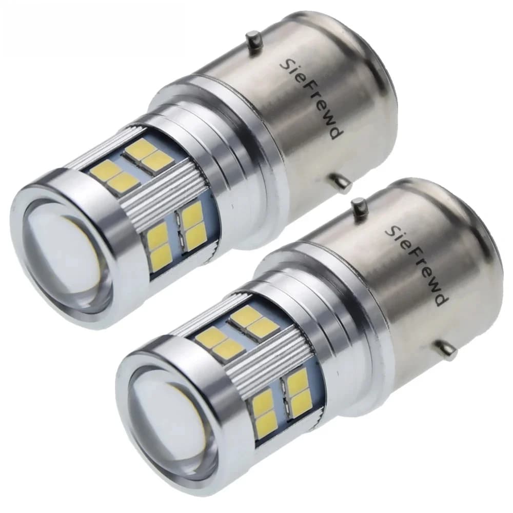 Ampoule LED BA21D 6V 12V 6 12 volts, phare de Moto, faisceau Hi/Lo, pour Scooter, cyclomoteur, vélo, ATV, UTV, blanc 6000K, 2 pièces