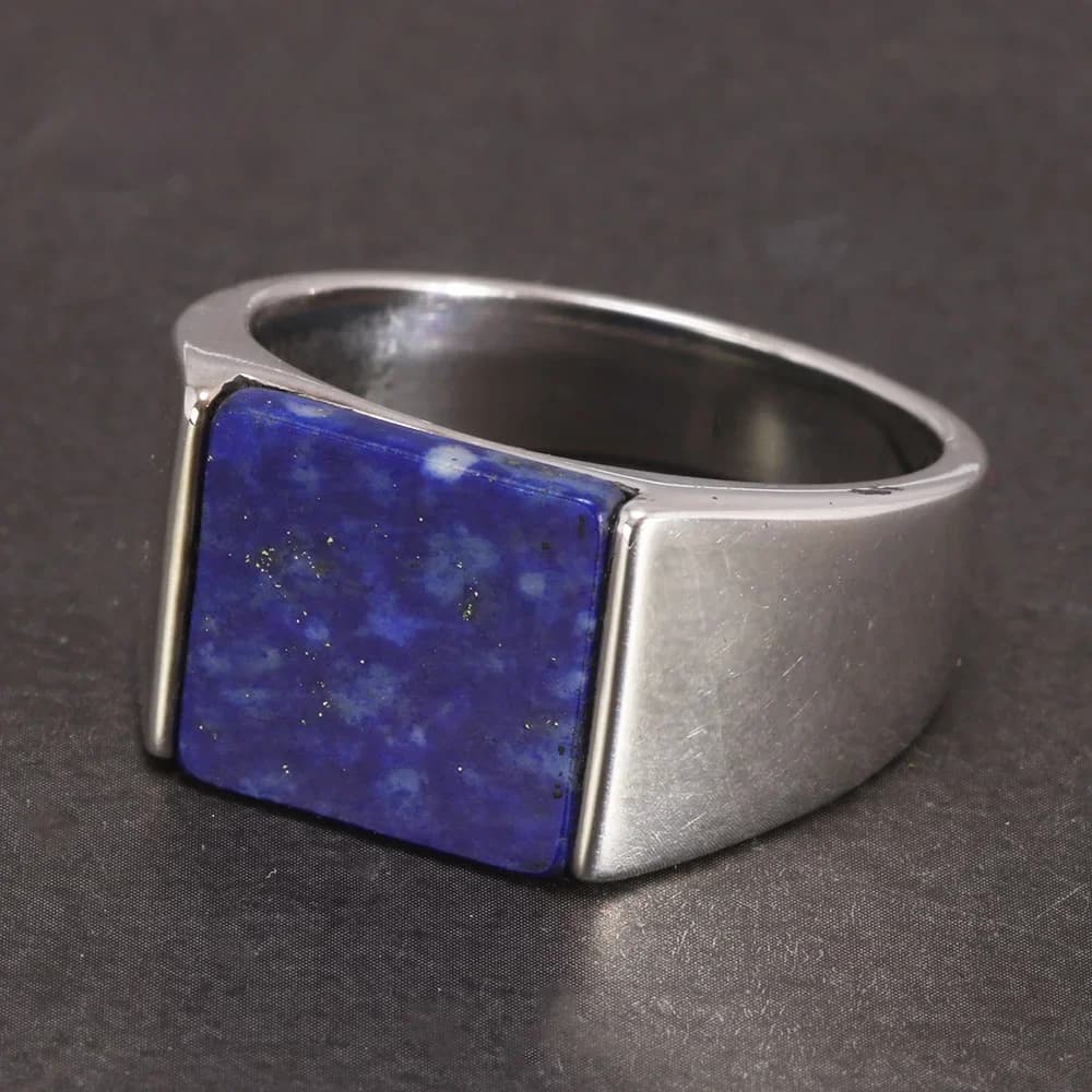 Bague carrée en argent Sterling 925 massif pour hommes, Lapis Lazuli, Agate, pierres précieuses naturelles, bijoux classiques simples pour hommes