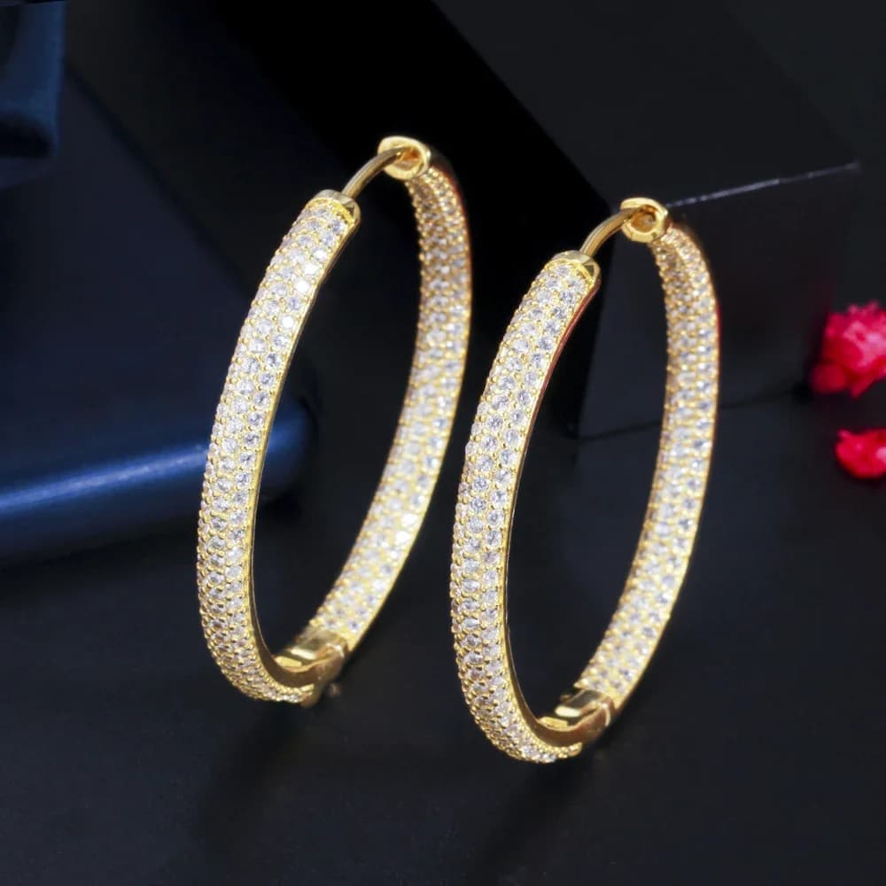 Trois boucles d'oreilles rondes en zircone cubique pour femme, créoles de couleur or, bijoux de soirée, cadeau, ER556