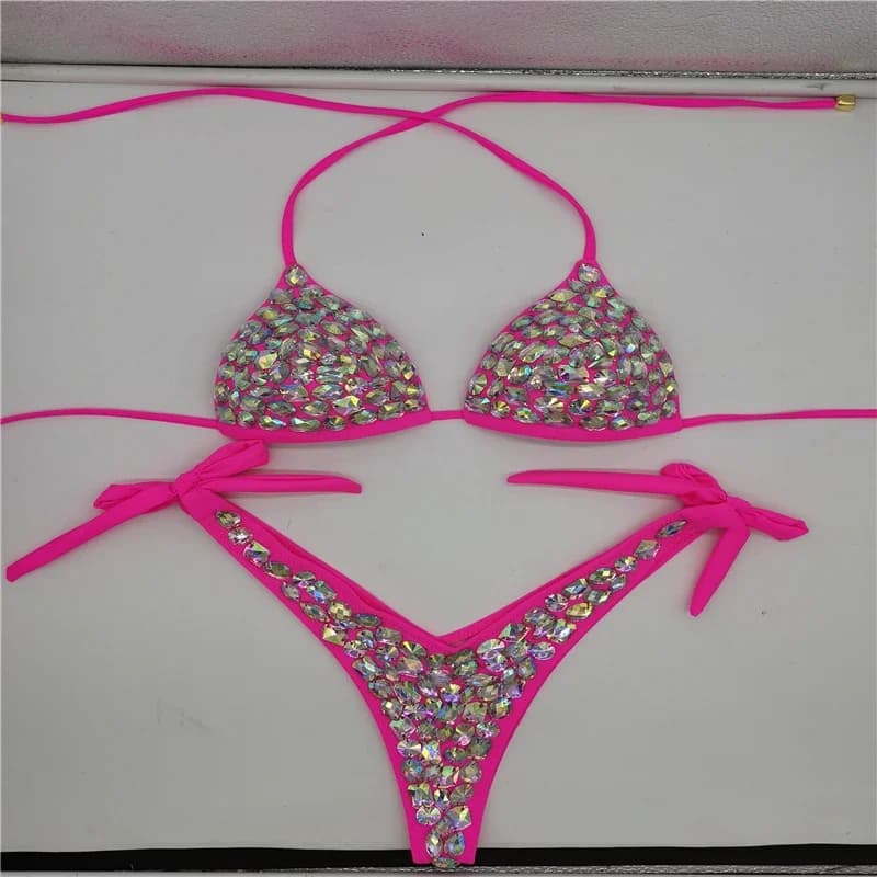 2021 Venus Vacation dernière conception de haute qualité sexy fille strass rose bling bikini maillots de bain