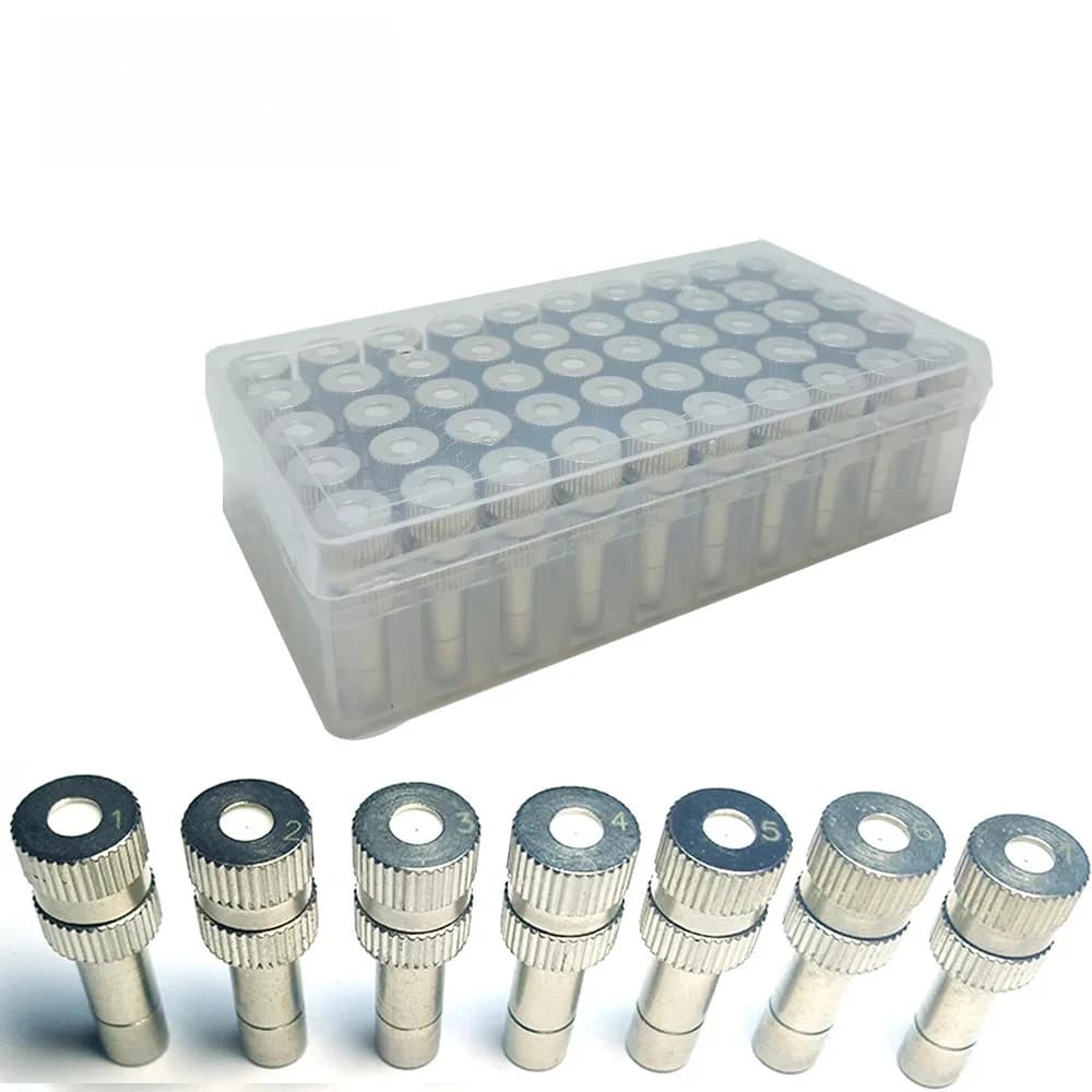 Buses de brumisation 6mm, Orifice 0.1mm-0.8mm, connecteur rapide, buse de pulvérisation d'atomisation pour le refroidissement extérieur, 50 pièces/boîte