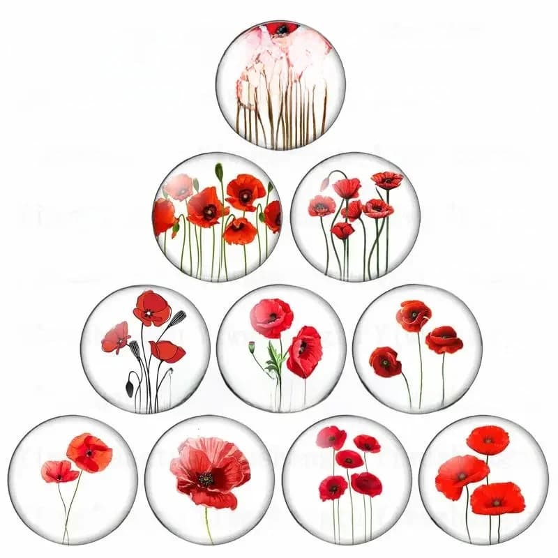 Fleurs rouges belle peinture rose coquelicot 12mm/20mm/25mm/30mm photo ronde cabochon en verre démo dos plat résultats de fabrication