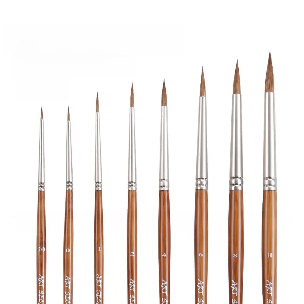Artsecret pointe pointue haute qualité Art peinture-pinceau pur Kolinsky cheveux aquarelle tige naturelle série 655R virole ont des défauts