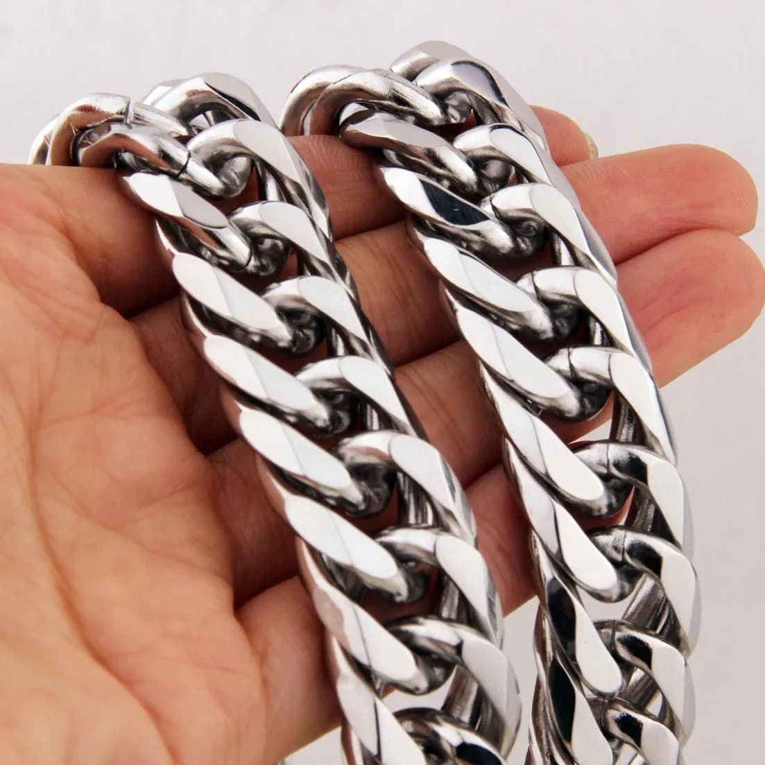Collier ou Bracelet en acier inoxydable pour hommes/femmes, poli lourd, couleur argent/or, chaîne à maillons cubains, 9/11/13/16/19/21MM