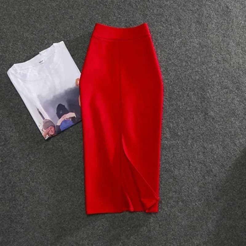 Nouvelles jupes crayon unies taille haute ajustées pour femme 2026 – Élastiques, sexy, pour l'été et le bureau (PL211)