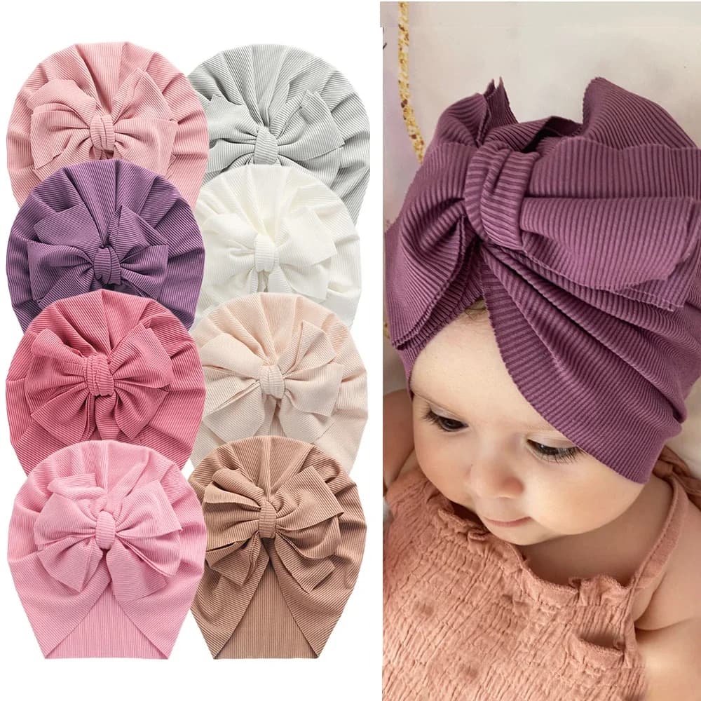 Chapeaux Turban à nœud de lapin côtelé solide pour bébés garçons et filles, bonnets rayés fins et élastiques, Bonnet pour nouveau-né et enfant en bas âge 0-4T