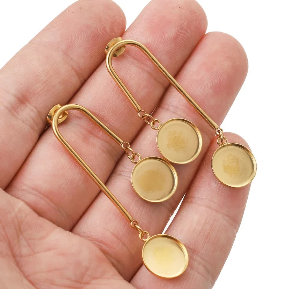 Boucles d'oreilles pendantes en acier inoxydable doré, 10 pièces/lot, Base vierge adaptée aux paramètres de lunette de Cabochon de 12mm, bricolage, résultats de boucles d'oreilles artisanaux