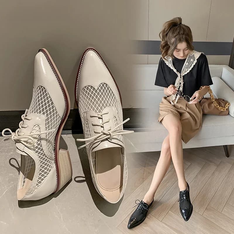 Chaussures Oxfords en Cuir de Vache group pour Femme, Brogue à Lacets, Derby pio Jolie tu, Talons à Lacets
