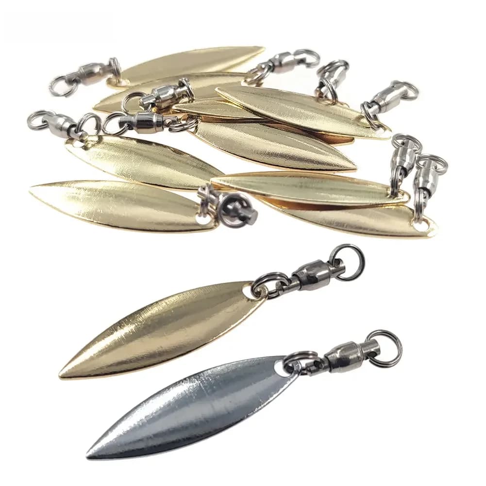 20 lames de spinner Willowleaf + émerillons à roulement à billes avec anneaux fendus, accessoires pour leurres de pêche à la traîne, spinnerbaits