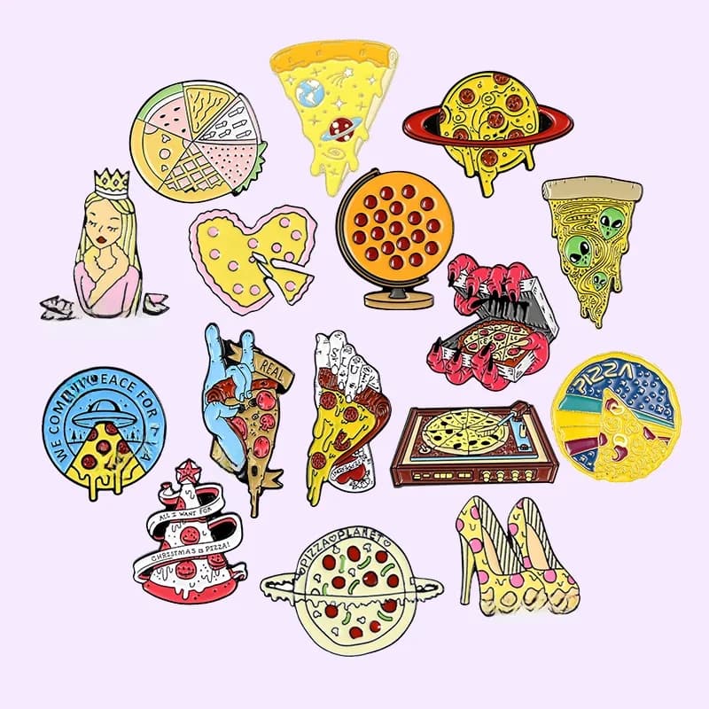 Broche Pizza en émail, main du diable, planète ovni, Halloween, épingle à revers, Badge gothique drôle en métal, bijoux cadeau pour amis, vente en gros