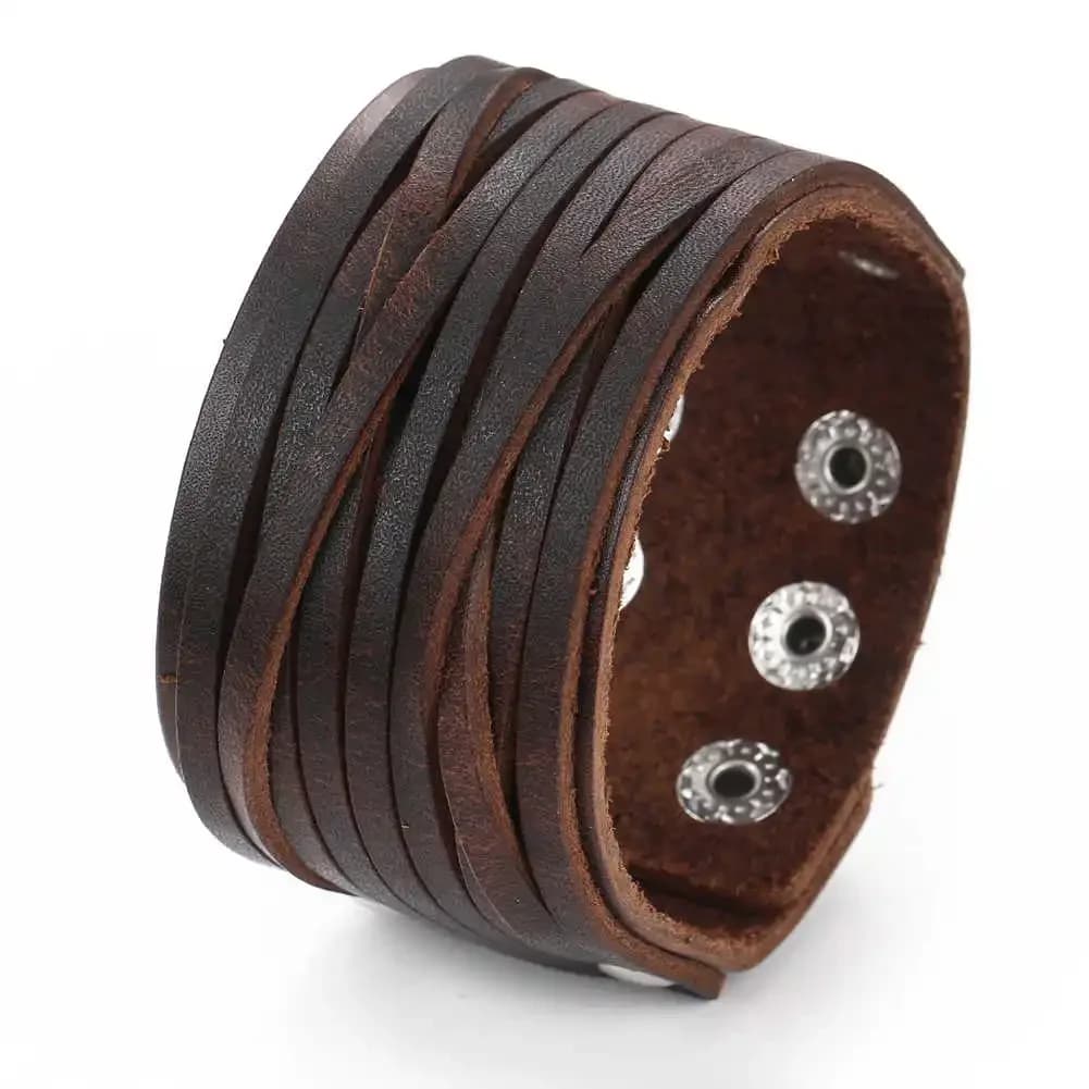 Bracelet en cuir véritable pour hommes, bijoux tendance Vintage, tissage fait à la main, manchette personnalisée, large, 2024