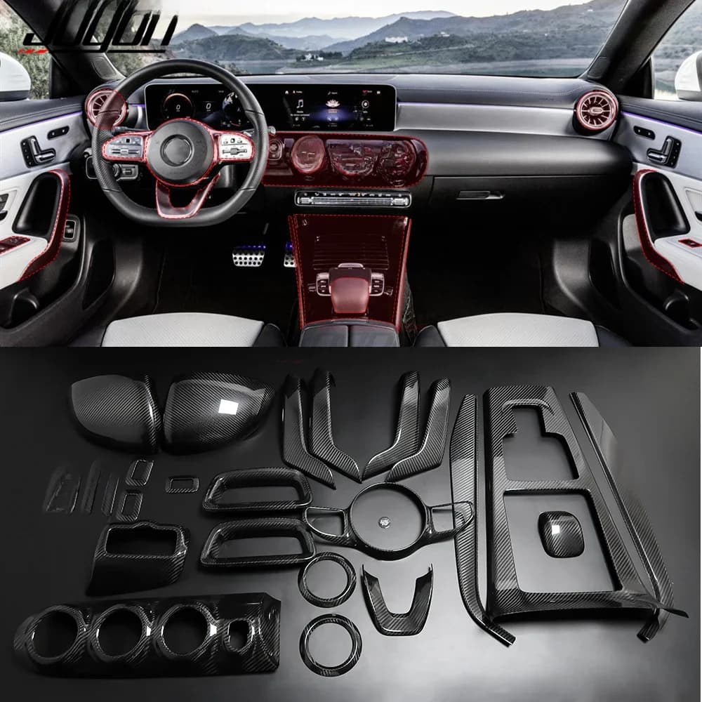 Garniture intérieure de voiture en Fiber de carbone véritable, pour Mercedes Benz A B CLA classe W177 W247 C118, couvercle de sortie de ventilation de changement de vitesse de rétroviseur