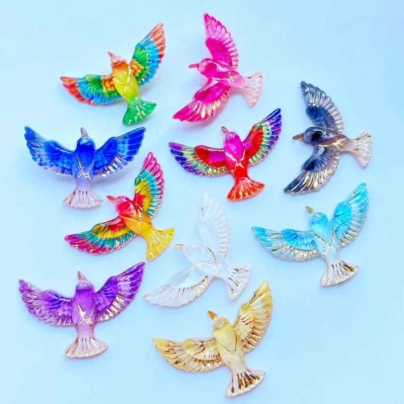 10 pièces mignon Mini il y a un trou Lin l'oiseau acrylique dos plat résine Art approvisionnement décoration charme artisanat cheveux arc accessoires H49