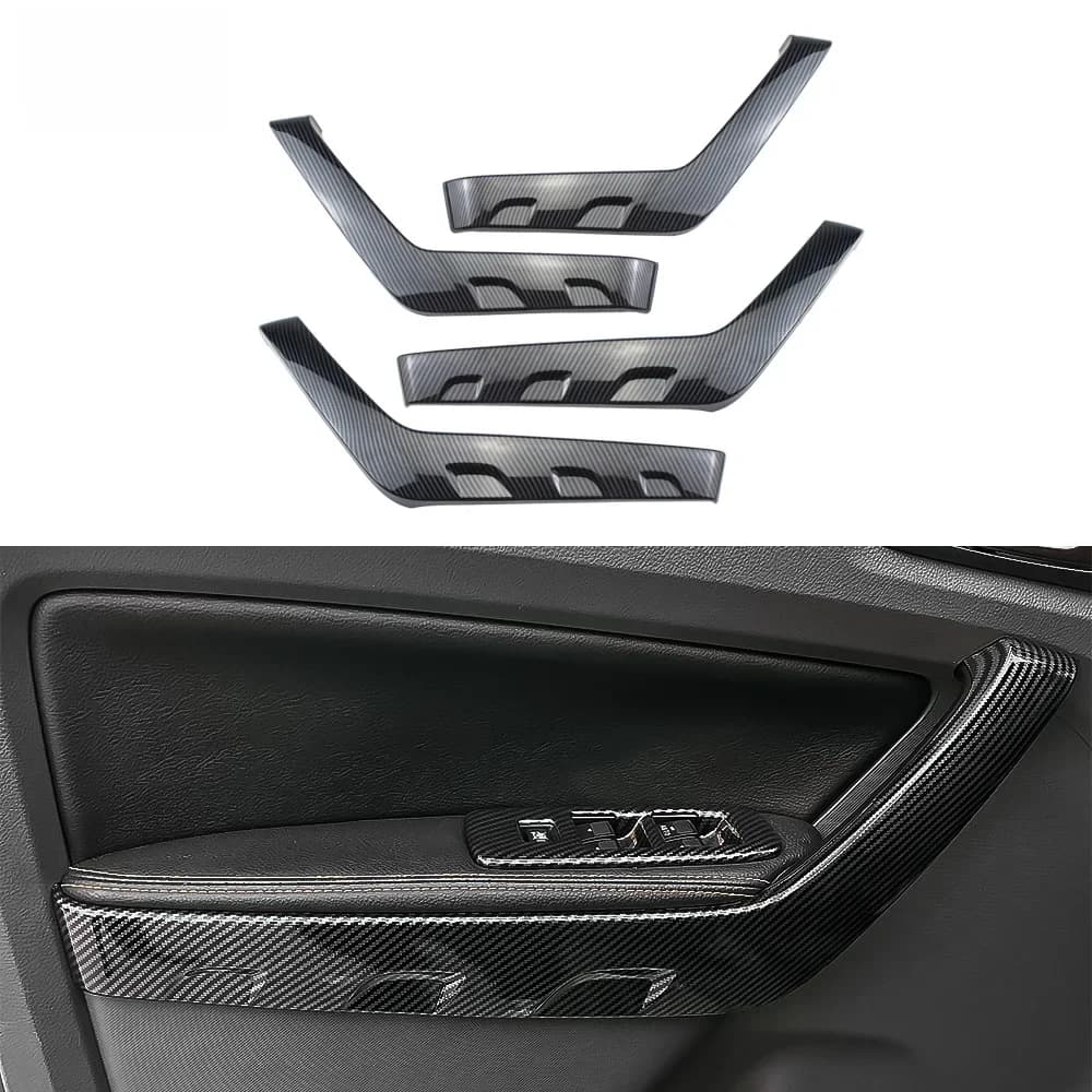 Couverture de Poignée de Porte Intérieure de Voiture en Fibre de Carbone, Accessoire Décoratif pour Ford Ranger 2015-2020, 4 Pièces