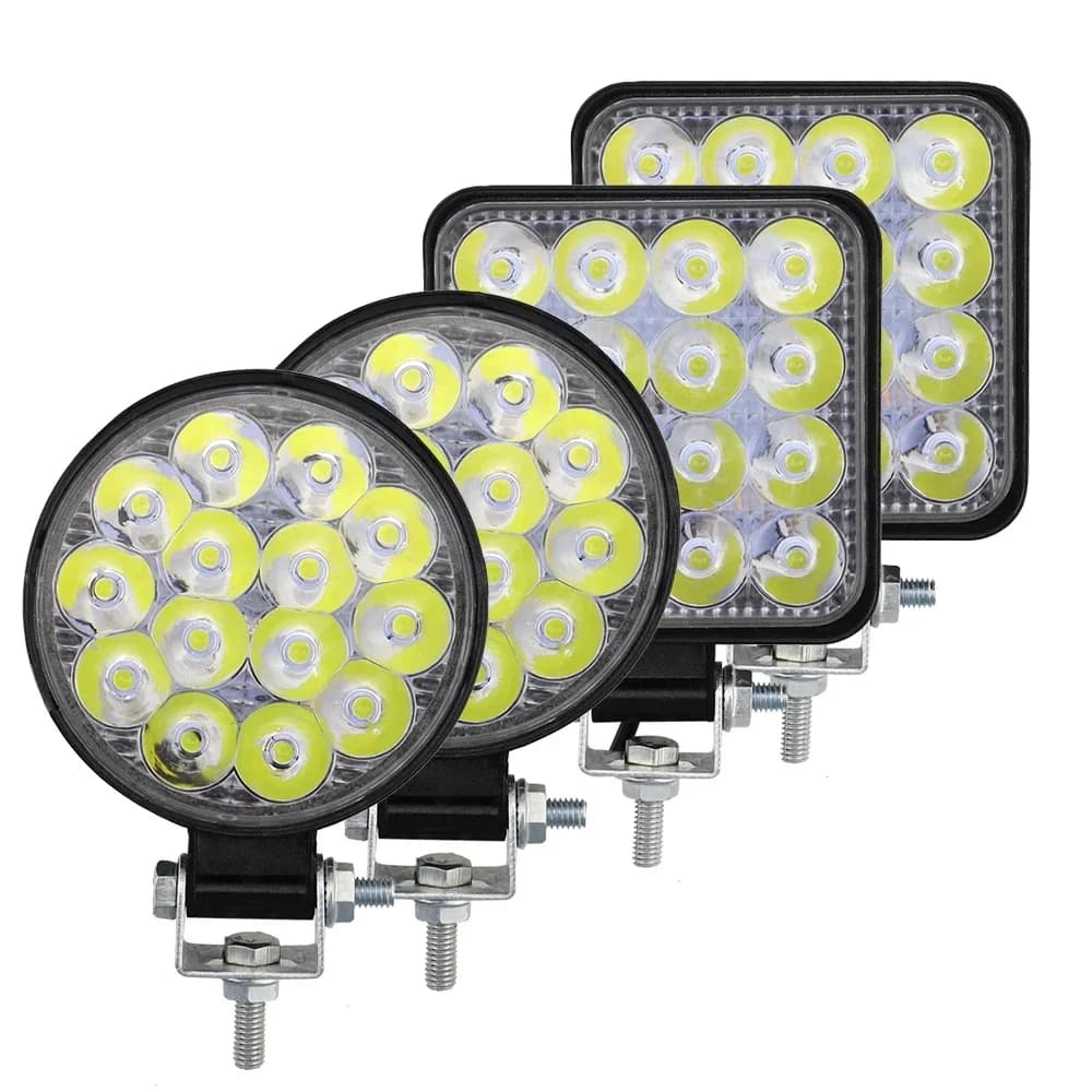 Phare antibrouillard avant de voiture à LED, lampe de travail, feux de sauna, lampe de sauna ronde tout-terrain, camion, SUV, 4tage, versification, ingénierie, 42W, 14LED, 48W, 16SMD, 12V, 24V