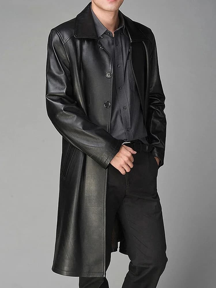 Mauroicardi-Manteau Long en Faux Cuir Noir pour Femme, Manches sulf, Simple Boutonnage, Luxe, Style Britannique, Mode Automne 2021