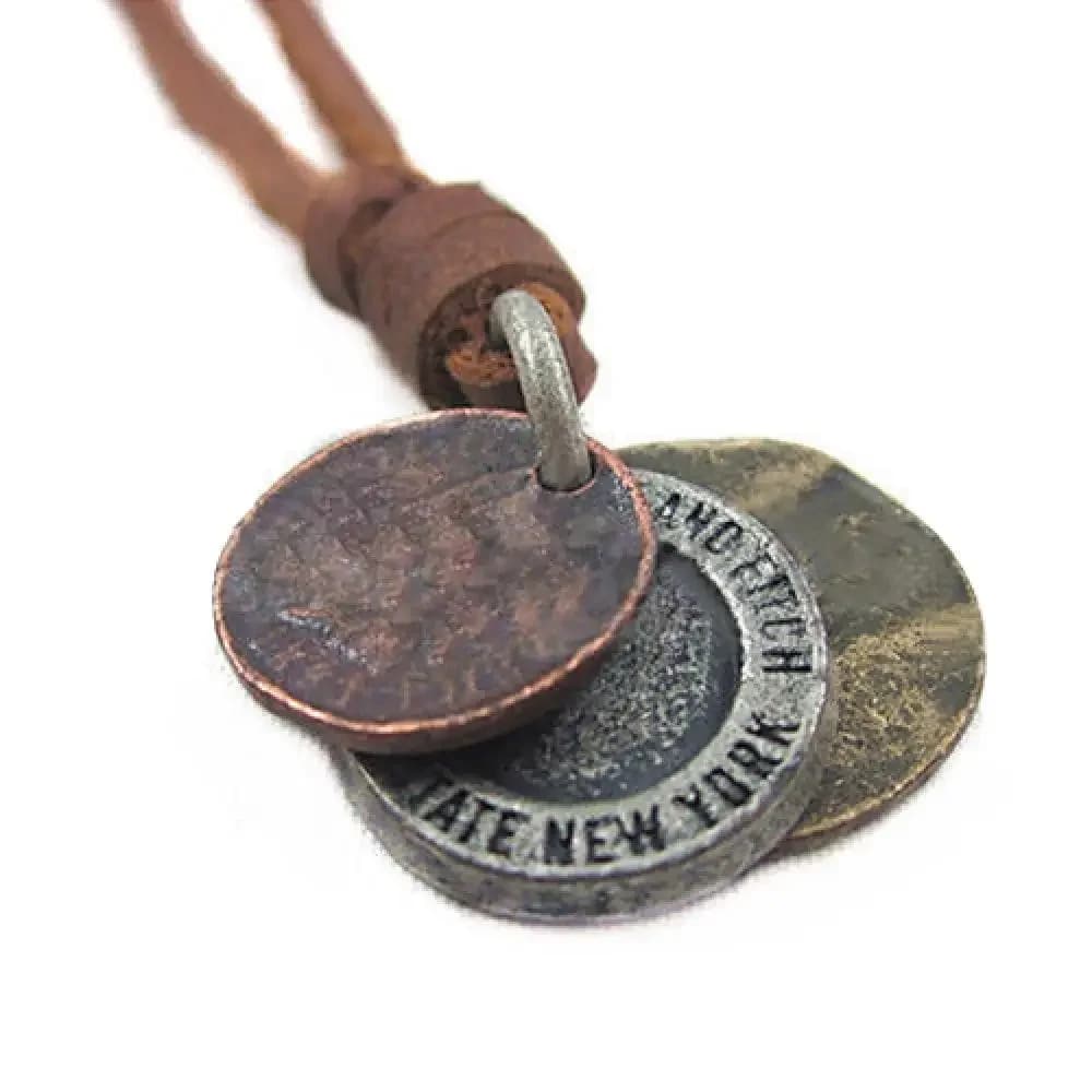 Collier en cuir véritable avec pendentif de 3 pièces de monnaie, pour la richesse et le succès, pendentif Antique porte-bonheur, ras du cou à la mode, meilleurs cadeaux de vœux