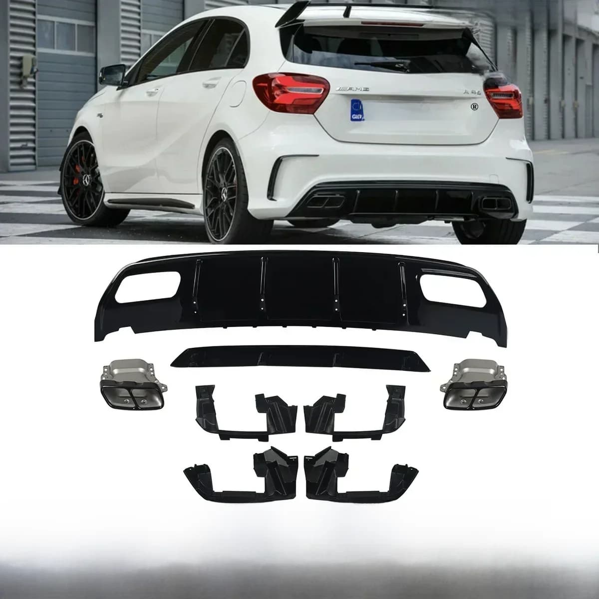 MAGICKIT-Diffuseur de pare-chocs arrière de style Jas, becquet arrière, embouts accessibles, accessoires de voiture, Mercedes Classe A 12-18 W176 A45