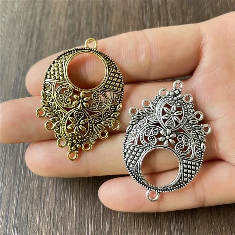 Pendentif en alliage de zinc, breloque ethnique en forme de fleur, pour la fabrication de colliers et de bracelets, accessoires métalliques, 29x42mm, 10 pièces