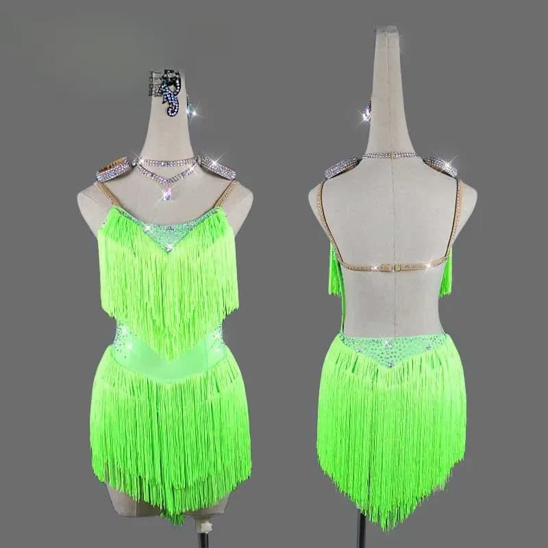 Robe de danse latine pour femmes, Costume de compétition professionnelle avec pompon en diamant, Costume de scène personnalisé haut de gamme pour enfants et adultes, Costume de Tango