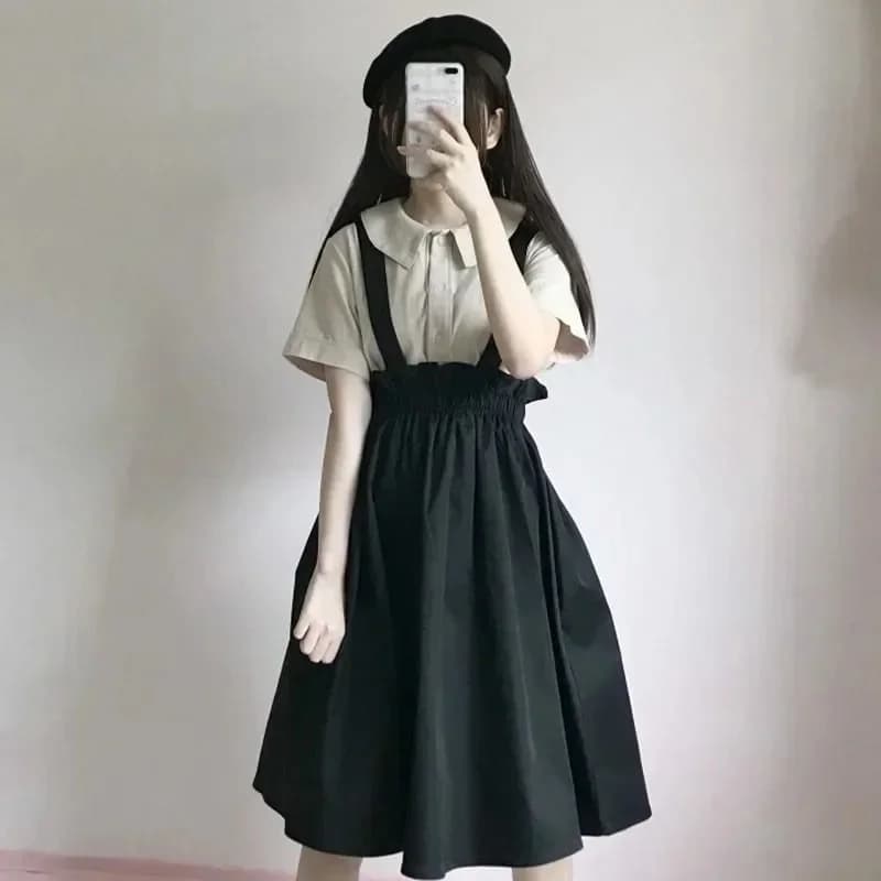 Nouvelle jupe longue trapèze décontractée et douce pour femme, collection printemps-automne 2026, jupe unie simple à bretelles, style japonais