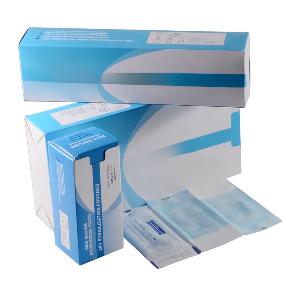 Sacs de stérilisation auto-scellants, 200 pièces/boîte, papier jetable de qualité médicale pour dentisterie + Film CPP/PET, fournitures d'odontologie
