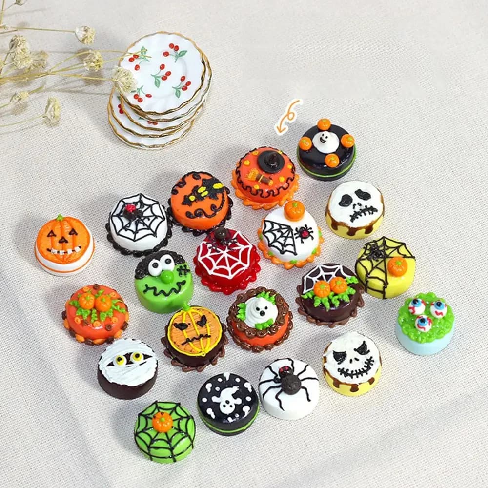 Nourriture Miniature pour maison de poupée 1:12, gâteau au chocolat aux fruits d'halloween ou de noël + soucoupe pour accessoires de poupée Blyth BJD