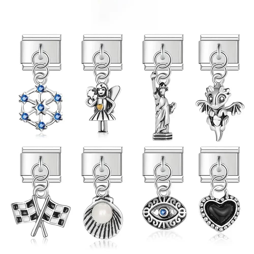 Hapiship populaire Original marguerite coeur oeil coquille dinosaure charme liens ajustement 9mm Bracelet en acier inoxydable fabrication de bijoux DJTop19