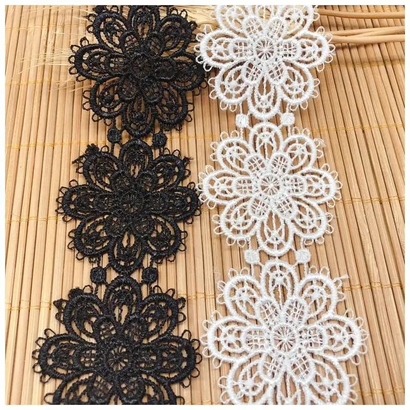 Ruban de dentelle soluble dans l'eau, noir et blanc, motif floral ajouré, pour couture de vêtements DIY, garnitures de dentelle pour la maison, accessoires pour coiffes