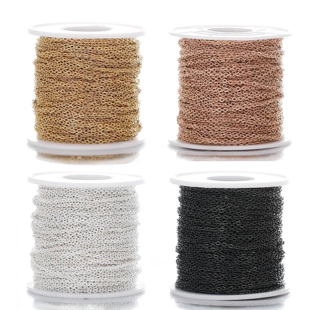 Chaînes à maillons couleur or en acier inoxydable de 2 mètres, câble en vrac, résultats de fabrication de bijoux, chaînes de corps de 1mm 1.5mm 2mm de largeur