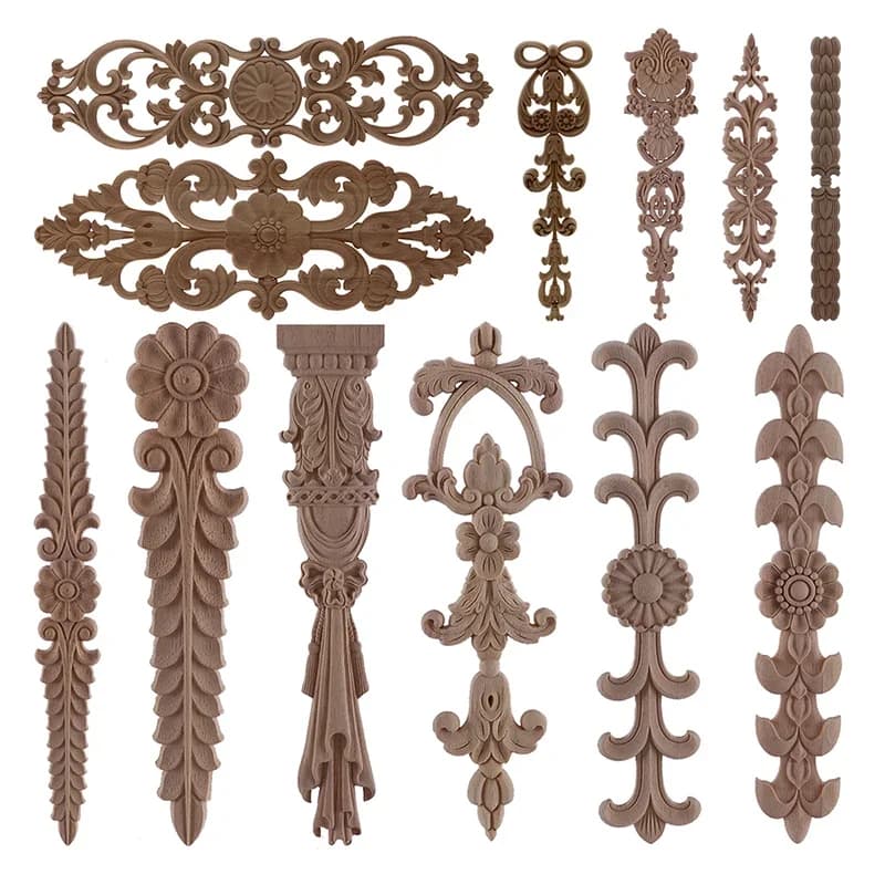 RUNBAZEF 1PC nouvelles Appliques décoratives en bois non peint chêne sculpté vague fleur Onlay décalcomanie coin meubles de maison porte décor artisanat