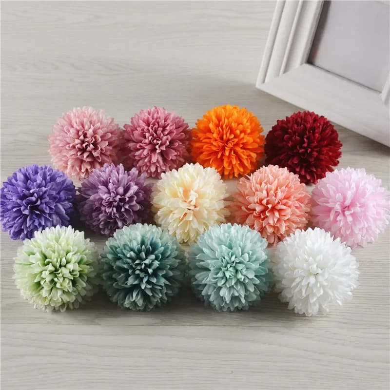 Têtes de fleurs de chrysanthème artificielles en soie, 7cm, 5 pièces, pour peinture à l'huile, pour bricolage, mariage, maison, événement, fête, guirlande, décoration de coiffure