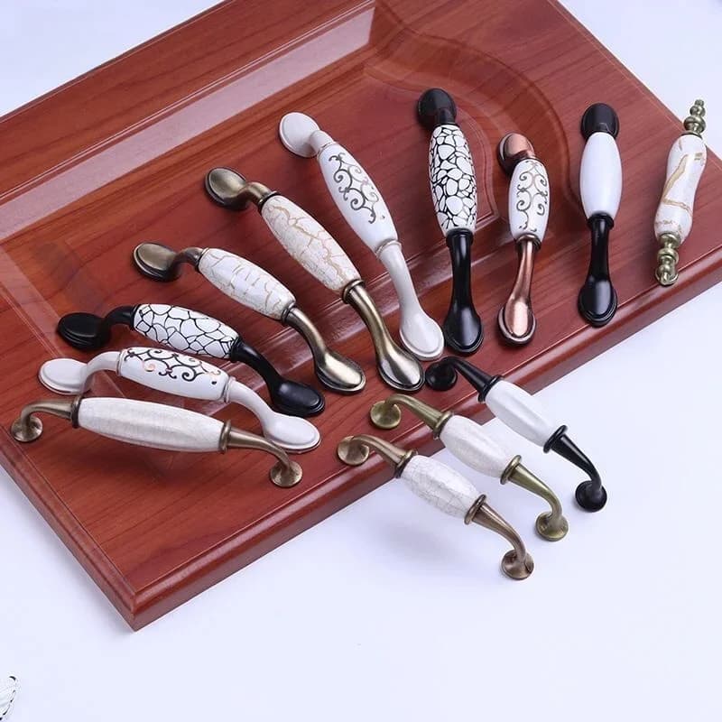 Poignée de meuble en céramique moderne, disponible en noir et en blanc, idéale pour placard, porte ou tiroir de cuisine