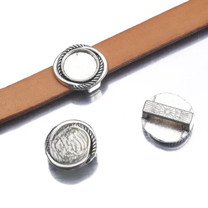 Perles coulissantes en cuir plat, 10 pièces, blanc argent tibétain, Base de Cabochon, réglage Cameo, fournitures pour la fabrication de Bracelets, Diy bricolage, bijoux