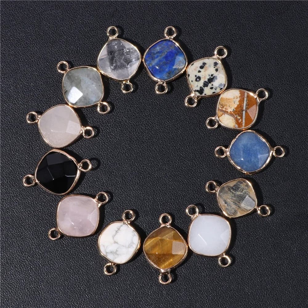 Connecteur en pierre naturelle de 14MM, pendentif en agate, quartz, losange, breloques à facettes pour la fabrication de bijoux, collier, Bracelet, accessoires