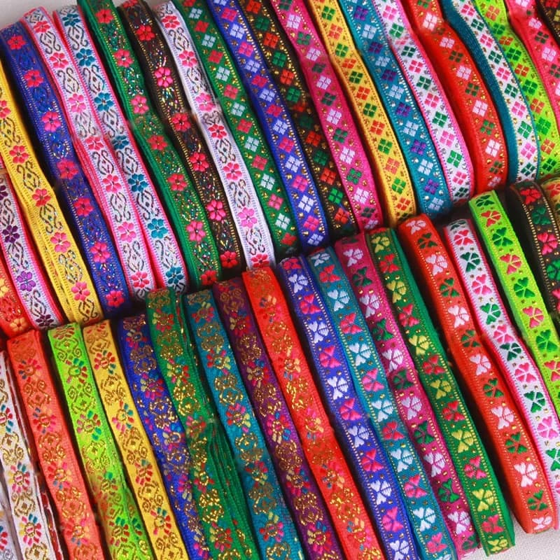 Rubans Jacquard brodés à la main pour vêtements, tissu en dentelle, fleur vintage, largeur 1cm, lot de 7m