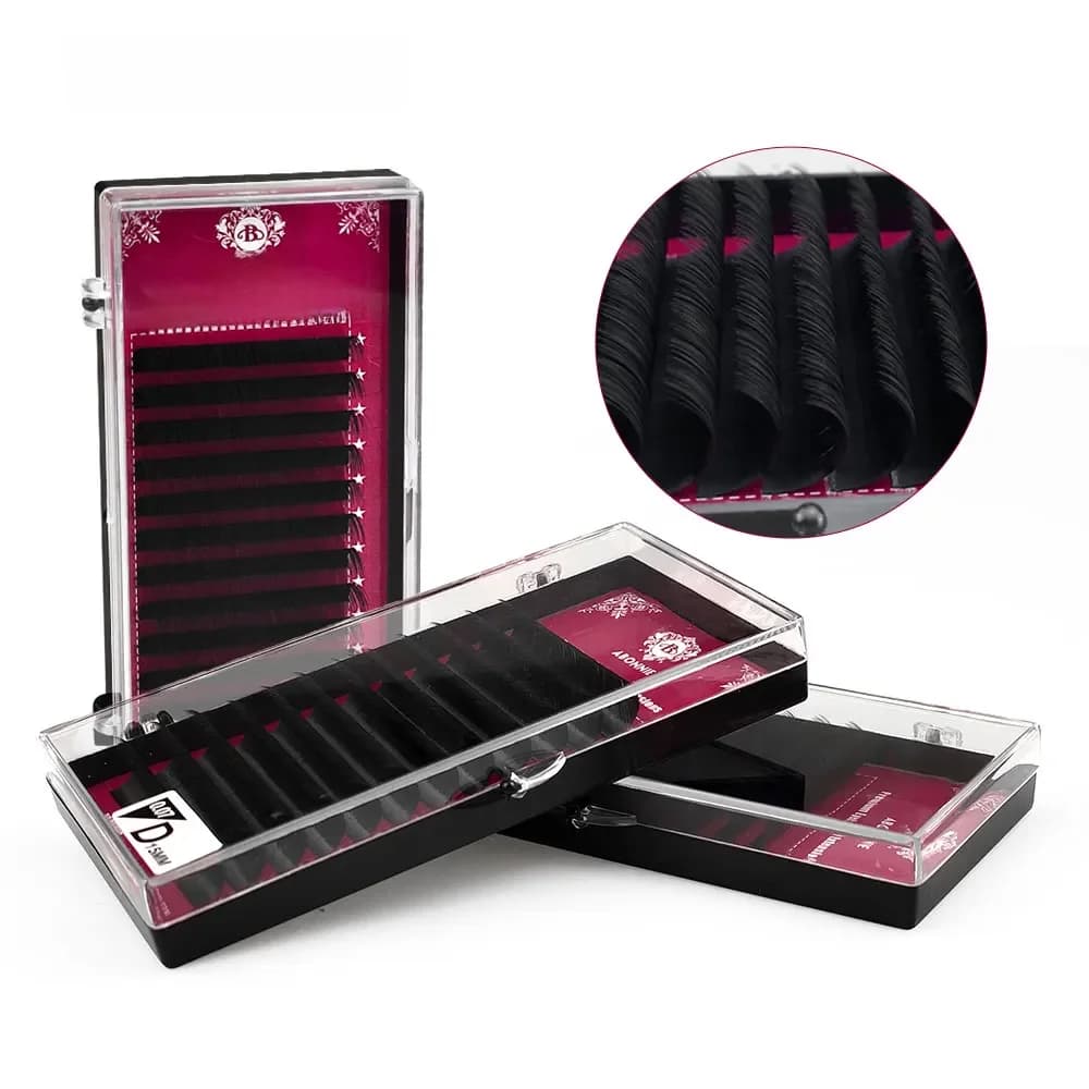 Abonnie B/C/D 12 rangées Extension de cils en cheveux de vison noir mat Extension de cils en soie moelleuse pour le maquillage de beauté