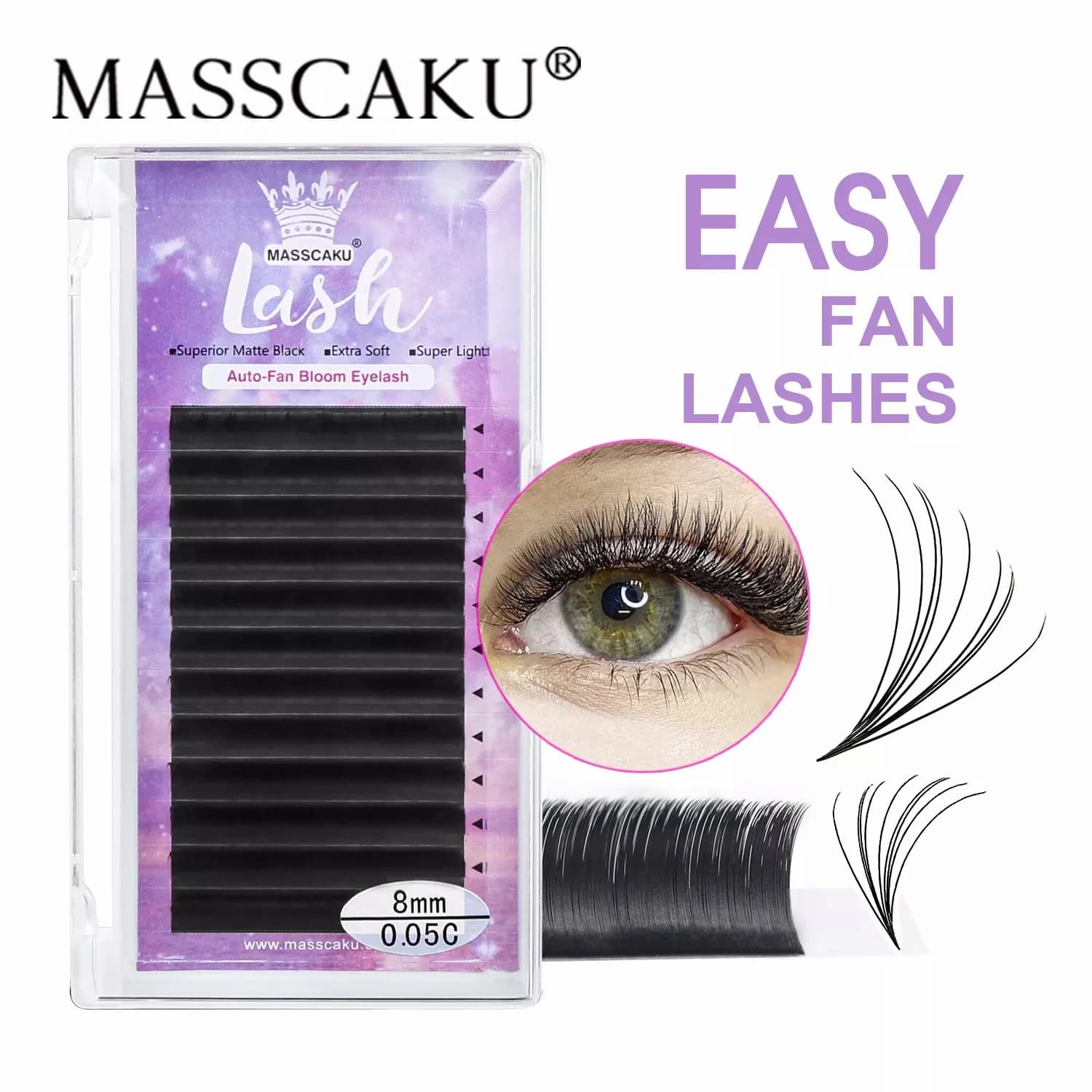 MASSCAKU maquillage Super longs cils à éventail facile 8-20mm floraison rapide 2d-20d cils d'égalade pour la construction d'extensions de cils