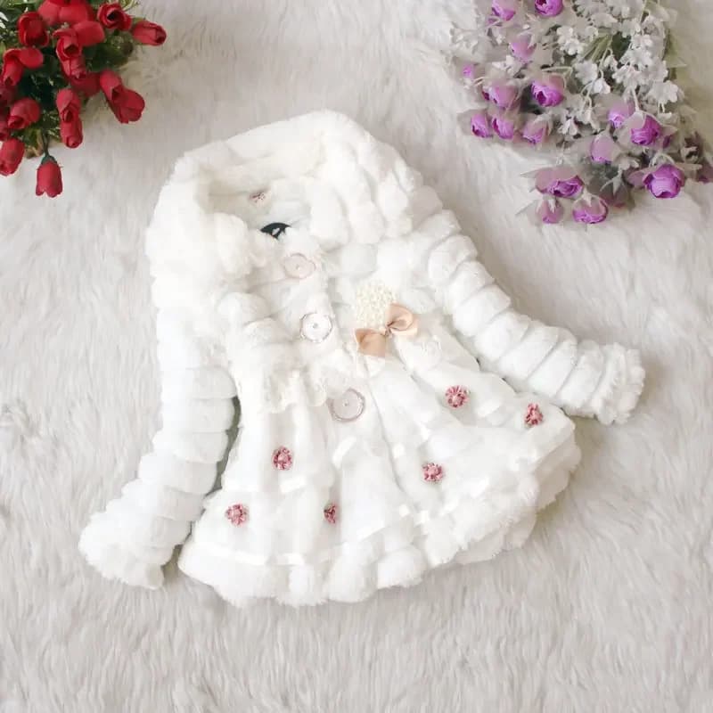 Mode enfants fausse fourrure manteau automne hiver chaud en peluche bébé veste noël mignon fleur dentelle princesse vêtements d'extérieur enfant en bas âge fille vêtements
