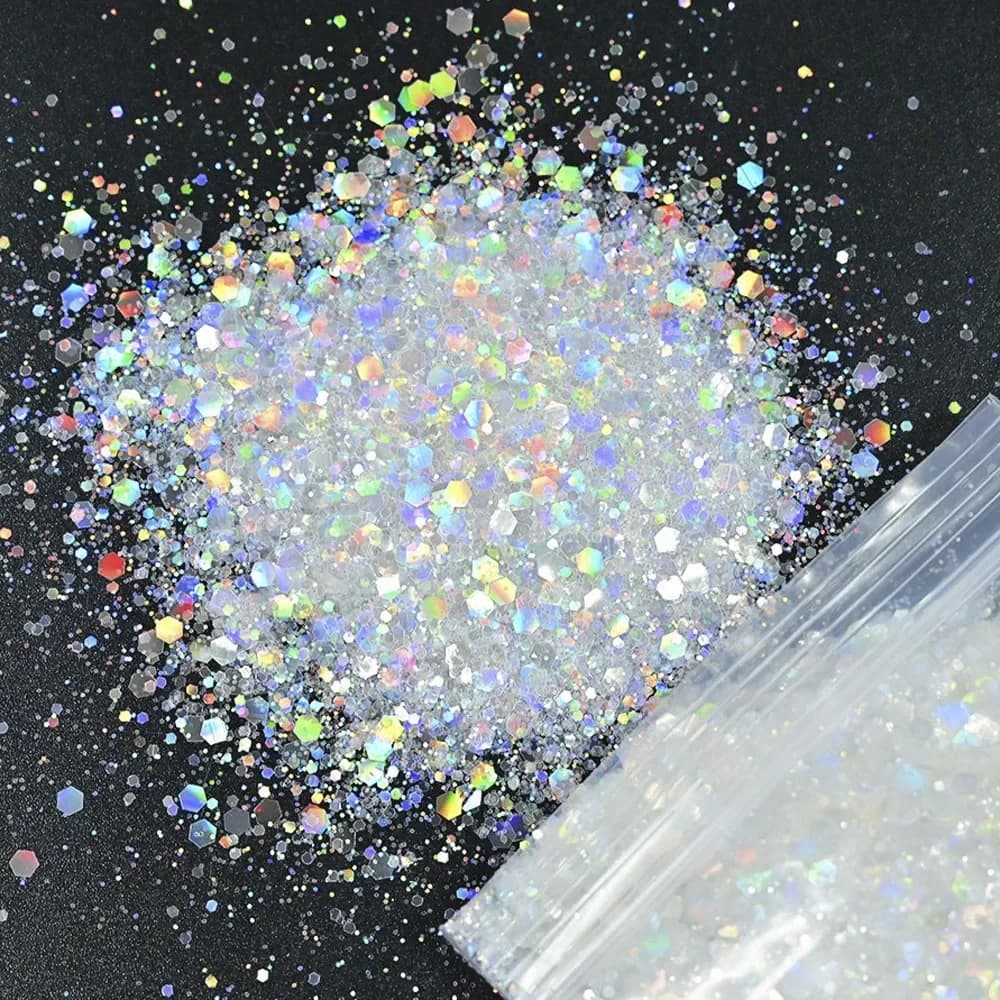 Paillettes de diamant pour ongles, 50 grammes, série symphonie blanche 21 couleurs/hexagone/holographique/décoration de manucure pour vernis à ongles # FD15