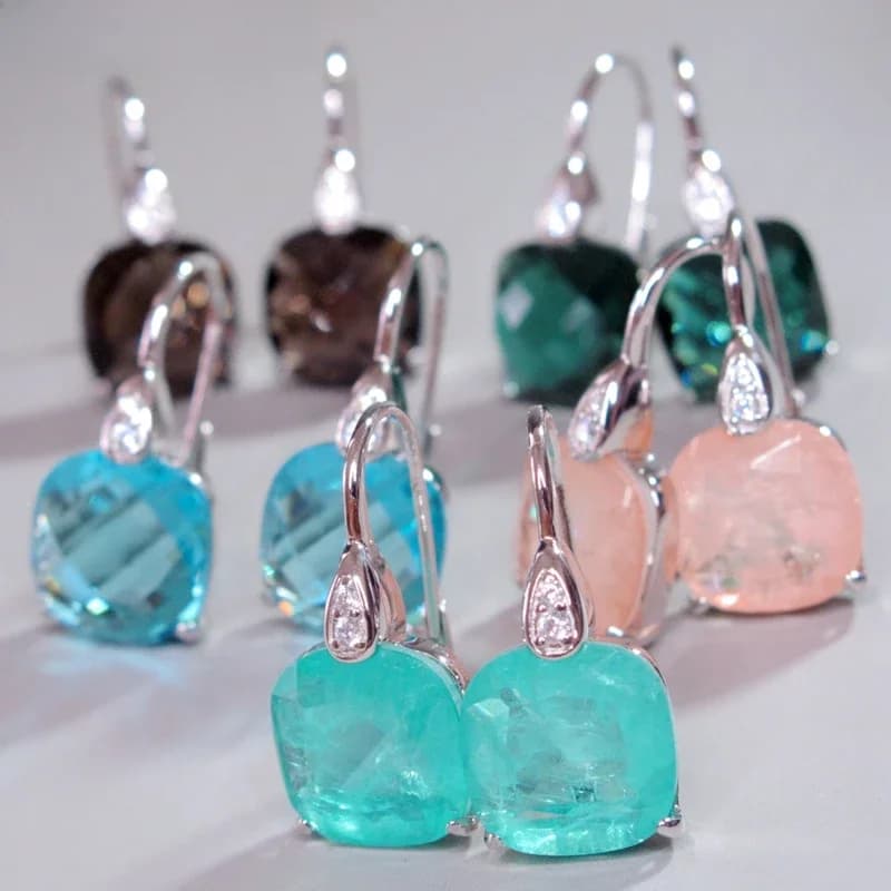 KQDANCE-Boucles d'oreilles pendantes en argent regardé S925 pour femme, quartz fumé de laboratoire, tourmaline Paraiba, morganite, émeraude, pierre précieuse, cristal, 12mm