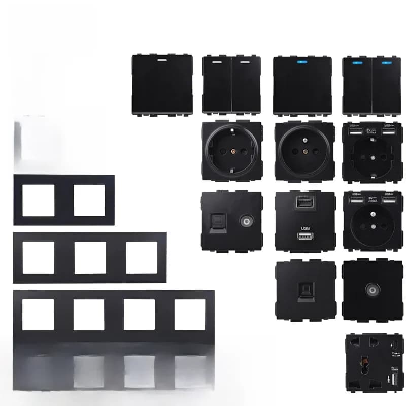 COSWALL – panneau PC noir série E20, interrupteur mural, prise ue française, chargeur USB compatible HDMI, Modules TV RJ45 femelle, bricolage