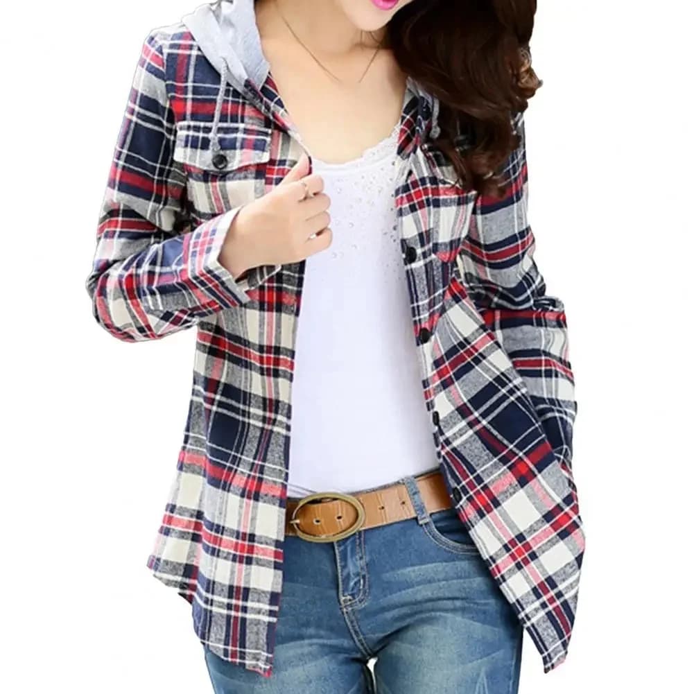 Manteau de chemise à manches longues pour femmes, classique, à carreaux, à la mode, à boutons, en coton