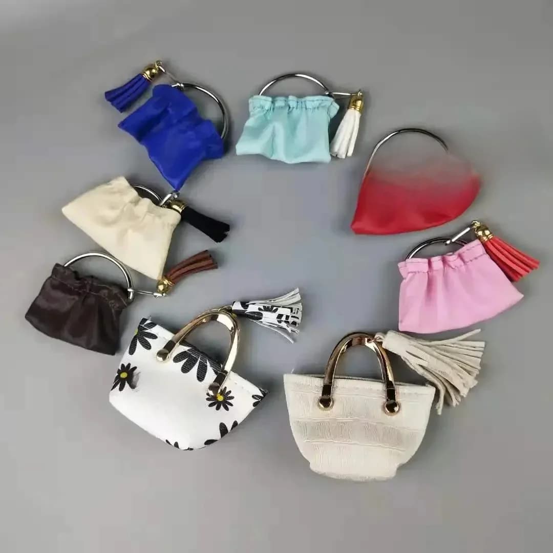 Sac à main en cuir avec pompons pour poupées Barbie, accessoire de mode pour maison de courses BJD, sac à provisions pour Blythe, jouet pour enfants, DIY, 1/6