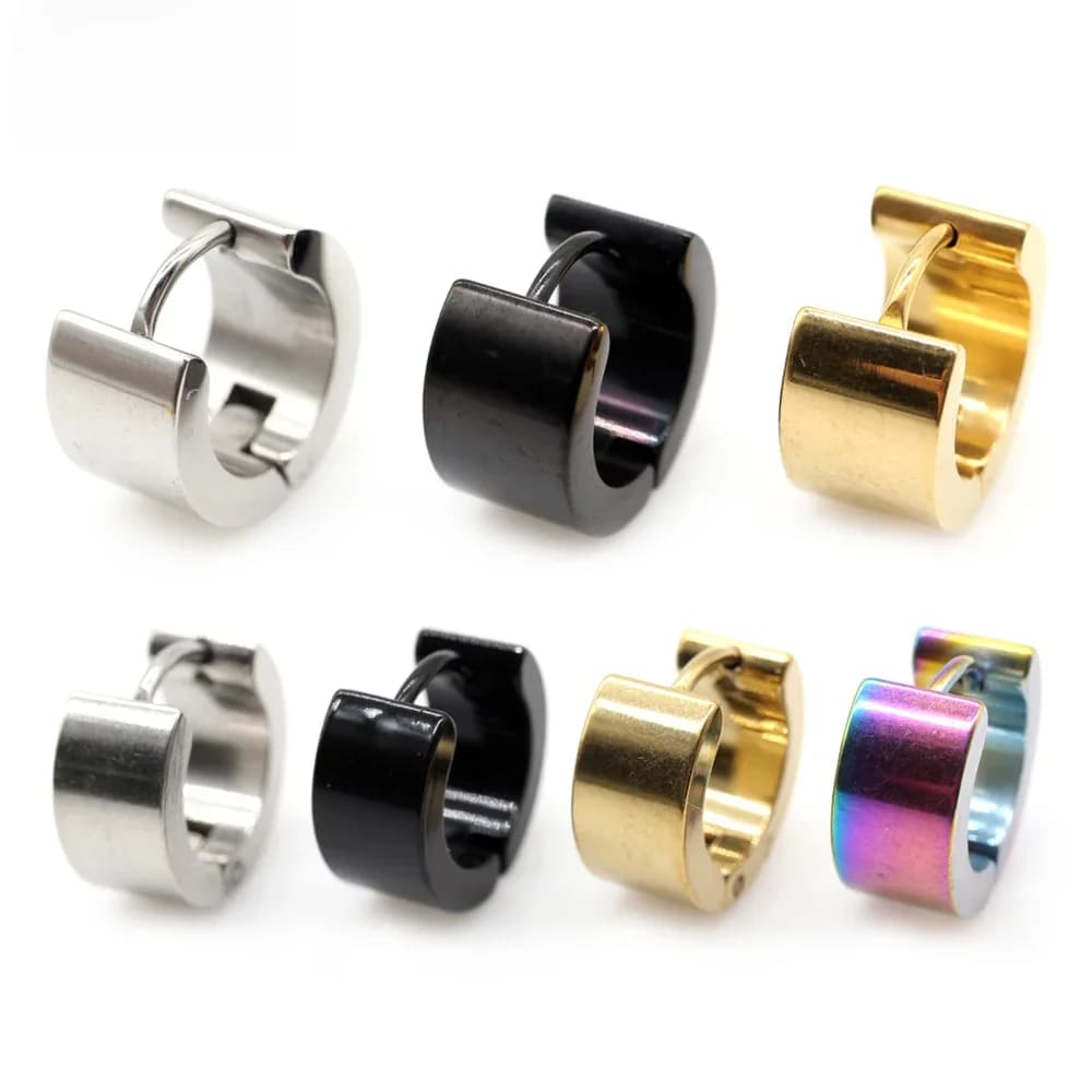Alisouy 2 pièces 7*9mm bijoux uniques à la mode pour femmes Punk Huggies en acier inoxydable petits cercles boucles d'oreilles pour femmes hommes bijoux
