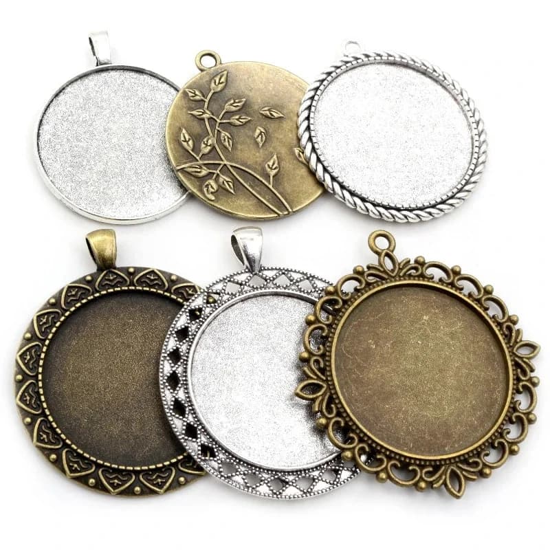 5pcs 35mm Taille Intérieure Bronze Antique Argent Plaqué Cabochon Blanc Base Réglage Charmes Pendentif BRICOLAGE Bijoux Résultats