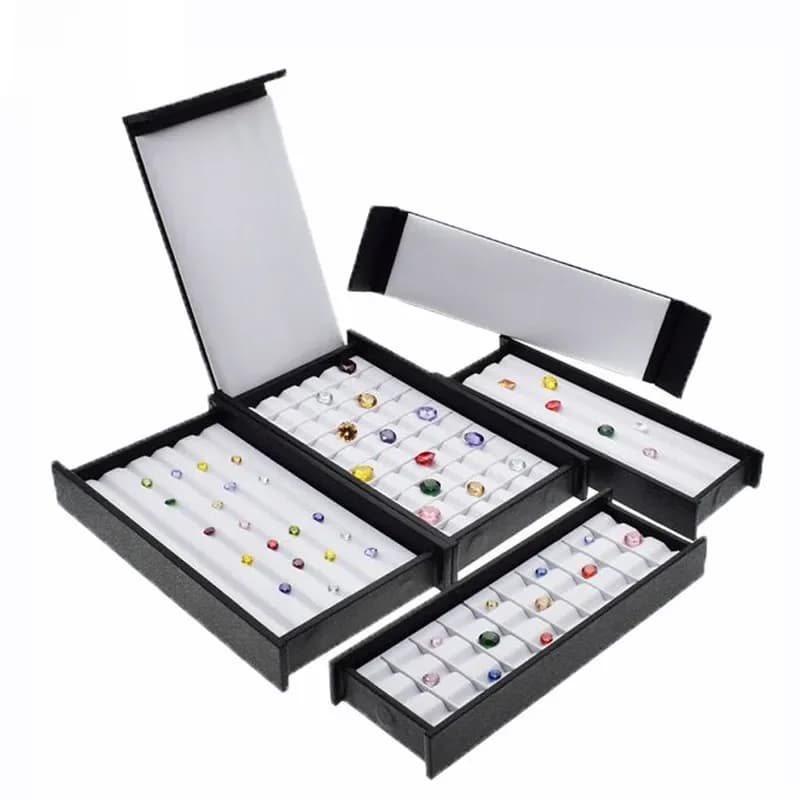 Présentoir en cuir et diamant de qualité supérieure, boîte avec couvercle magnétique, rangement de pierres, perles, support de bijoux, étui de rangement de gemmes, noir